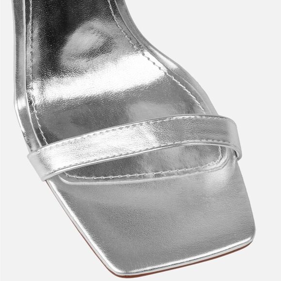 NWOB SIMMI Gracie Silver Mirror Diamanté Strappy Heeled Sandals US 9 UK 7 - Picture 4 of 12